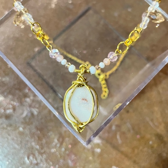 Welo Fire Opal & Crystal Glamorous Boho Necklace - Picture 5 of 7